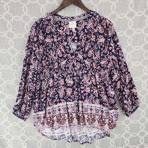 Knox Rose Rayon Button Up Paisley Long sleeve blouse XL